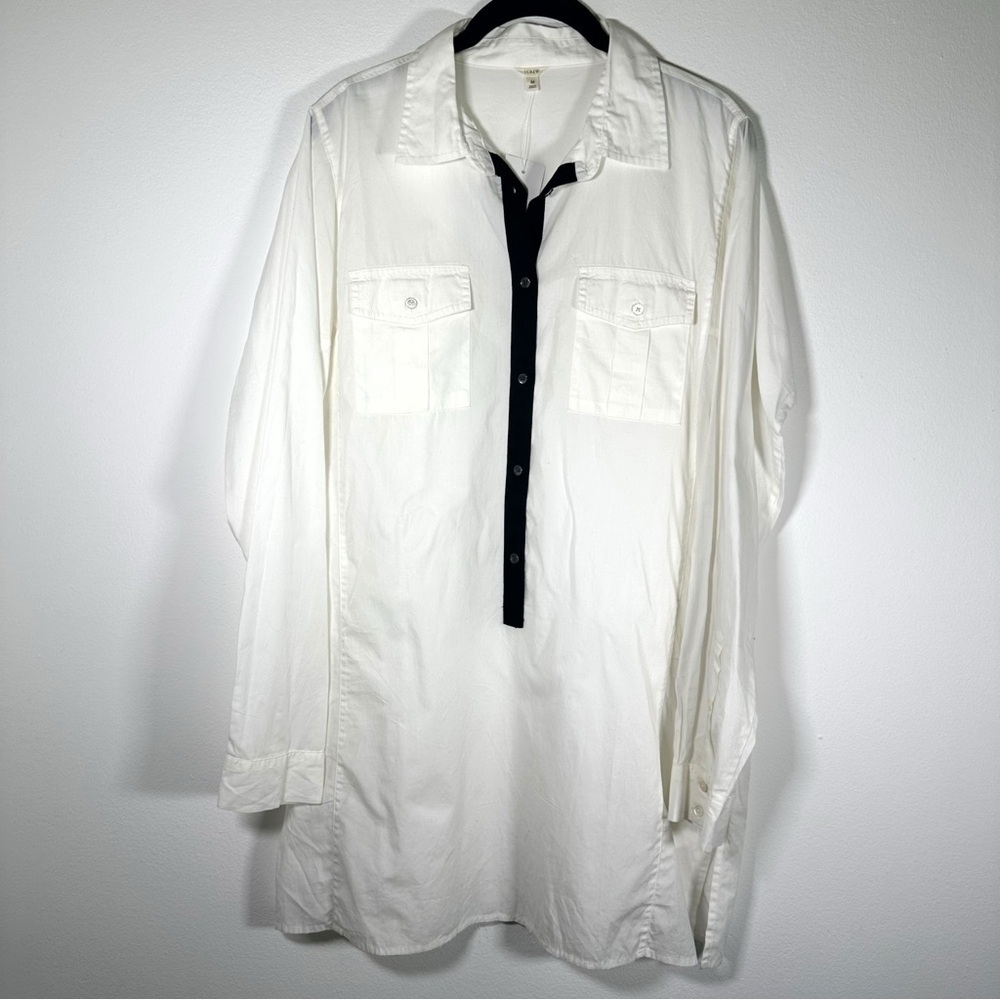 NWT J Crew Cotton Pop Over Long Sleeved Collared Mini Shirt Dress Size Medium